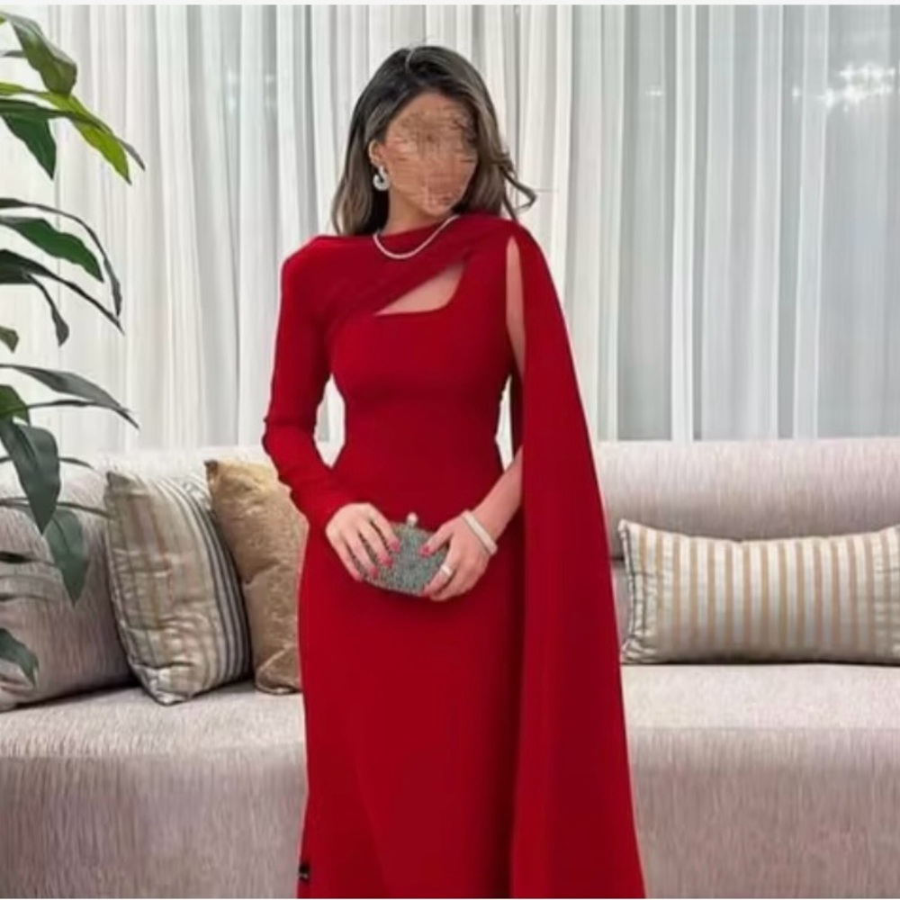 Red Gown With Cape